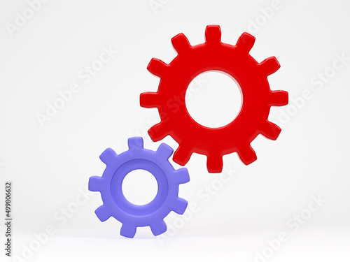 3D rendering, 3D illustration. Gear wheels. cogs and gears mechanism on white background.