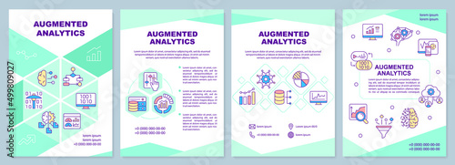 Augmented analytics mint brochure template. Automated analysis process. Leaflet design with linear icons. 4 vector layouts for presentation, annual reports. Arial-Black, Myriad Pro-Regular fonts used
