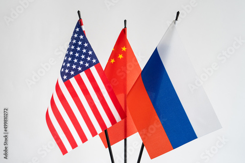 Photography America , Russia, China - national flags on white background