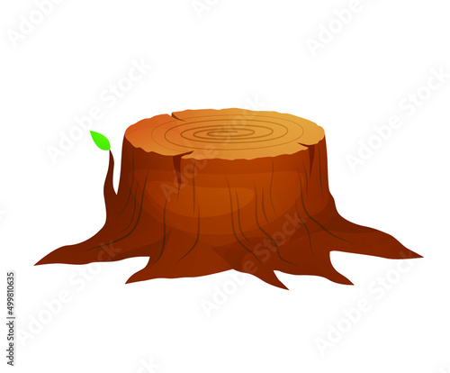Vector Illustration of a cartoon big tree stump with roots and some blades of grass. Tree Stump.

