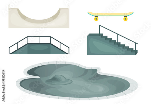 Skate park elements isolated. Skate Ramp. Vector Illustration