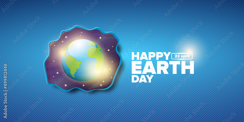 World Earth Day Cartoon Horizontal Banner With Earth Globe Isolated On Violet Space Background