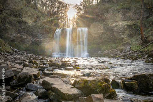 Breacon Beacons Four Falls Waterfall with sunrise light photo