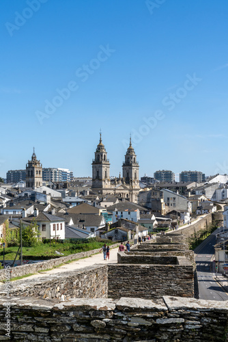 view of the Lugo cathedral and Roman city walls and ramparts