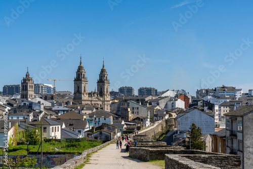 view of the Lugo cathedral and Roman city walls and ramparts photo