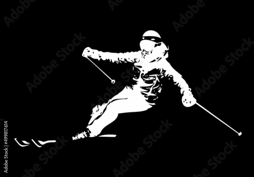 Young man skiing, winter. Vector illustration