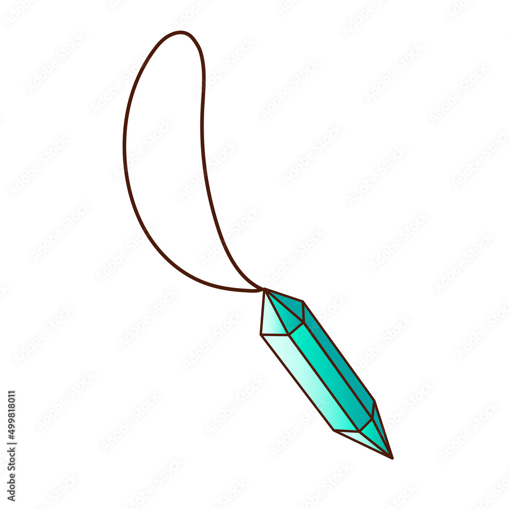 Vector drawing of a crystal, amulet on a cord. Vector flat illustration. Icon, sticker. Cartoon illustration. Vector drawing of a crystal, amulet on a cord. Vector flat illustration. Icon, sticker. Cartoon illustration.
