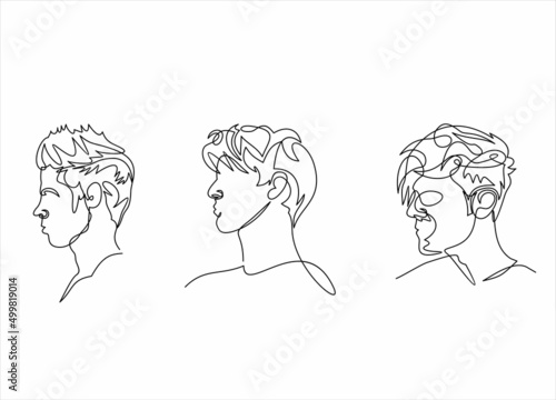 Set of abstract male portraits, side view. vector illustration. Continuous line