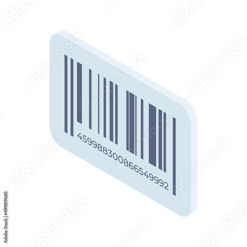 Isometric barcode minimalist 3d vector illustration. Commercial code with data for comfortable retail digital catalog organization. Inventory information, logistic datum, identification sticker mark
