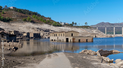 view of the ghost town of Aceredo in the Alto Lindoso reservoir