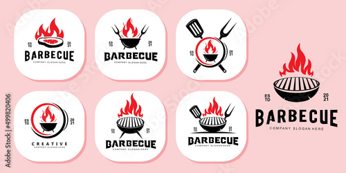 Vintage Retro Rustic barbecue logo. Food or grill design, icon vector illustration