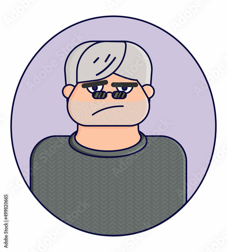 old man with beard sticker. Cartoon character people work