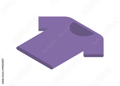 Minimalist purple violet casual t shirt with short sleeve lying down isometric 3d icon vector illustration. Simple modern daily male female teenager clothes. Shopping sale discount retail business