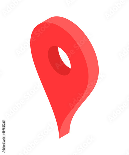 Red map pin location pointer minimalist 3d icon vector illustration. Traditional symbol direction mark GPS GPRS place position locate isolated. Isometric navigational mark searching destination