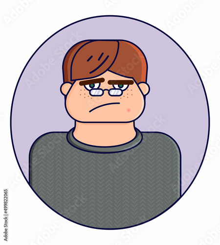 ffice man with red hair sticker. Cartoon character people work