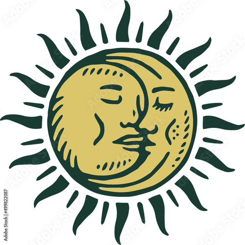 sun and moon flash tattoo illustration