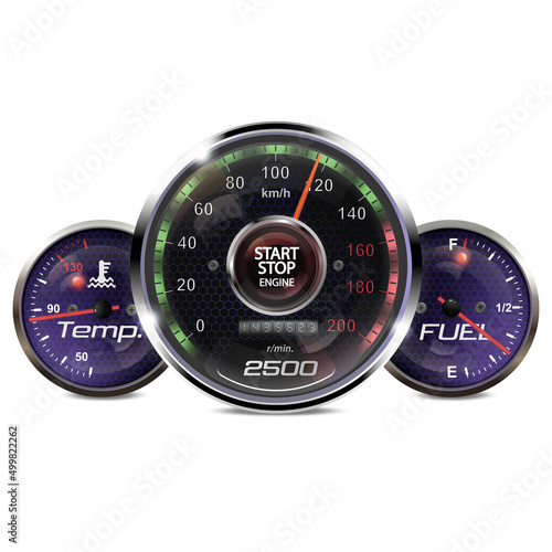 Illustration with a bright speedometer on a white background. Ready image for your business.