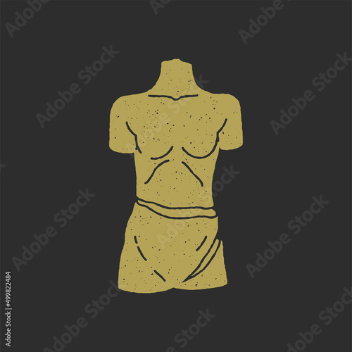 Antique Greece male body sculpture hand drawn outline decorative grunge texture vector illustration