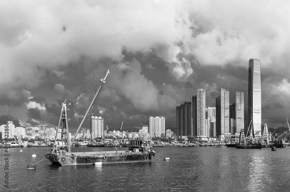 Panorama of skyline and Harbor of midtown of Hong Kong city