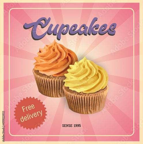 Muffin on a vintage background. Colored cupcakes. Cupcakes. vector illustration.