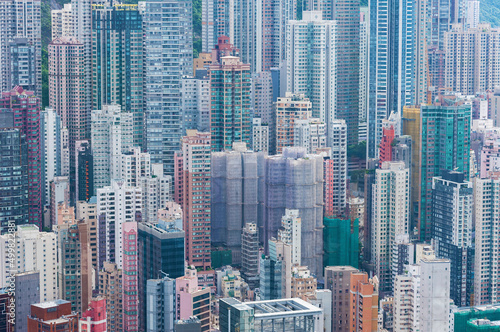 Aerial view of crowded building in Hong Kong city