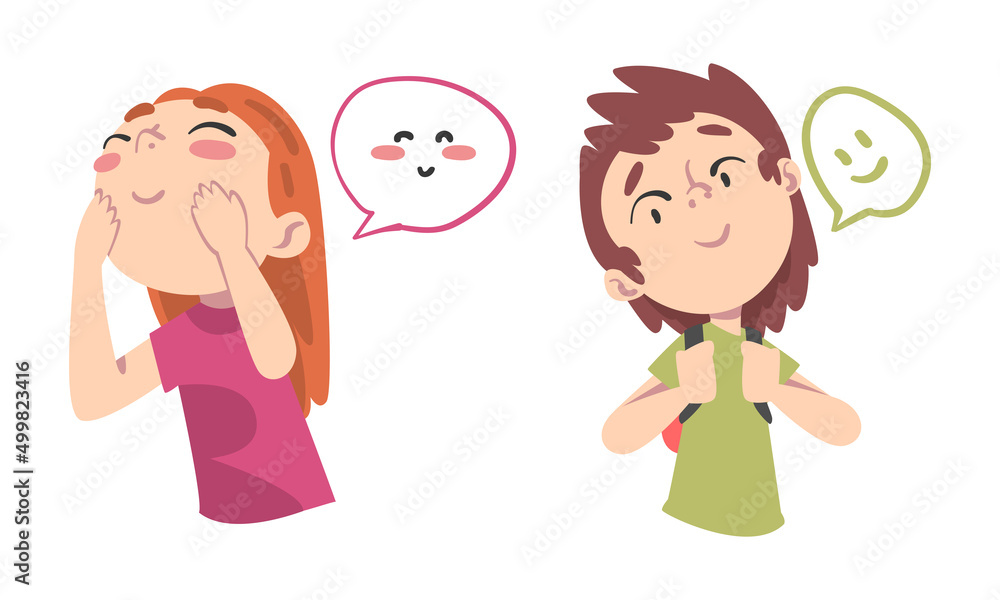 Emotional children set. Cute cheerful boy and girl cartoon vector illustration Emotional children set. Cute cheerful boy and girl cartoon vector illustration