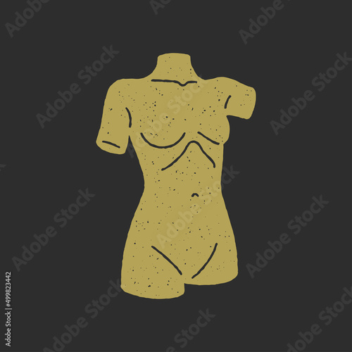 Medieval naked female body statue with breast and waist bohemian aesthetic artwork grunge texture