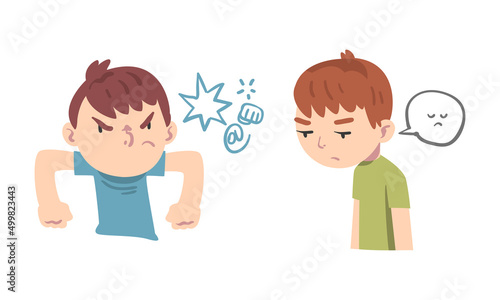 Emotional children set. Angry and upset little boys cartoon vector illustration