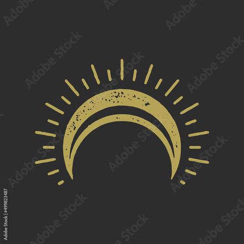Horizontal half moon with natural rays spiritual mystic symbol mindfulness harmony grunge texture