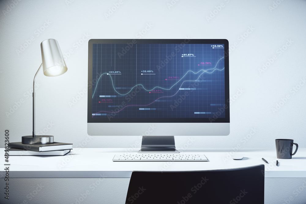 Fototapeta premium Abstract creative stats data concept on modern laptop screen. 3D Rendering