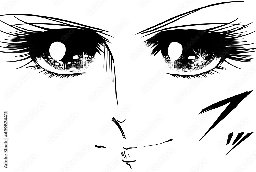 Fototapeta premium 70年代少女漫画キラキラした瞳で微笑み決め顔する青年主人公のドアップイラスト