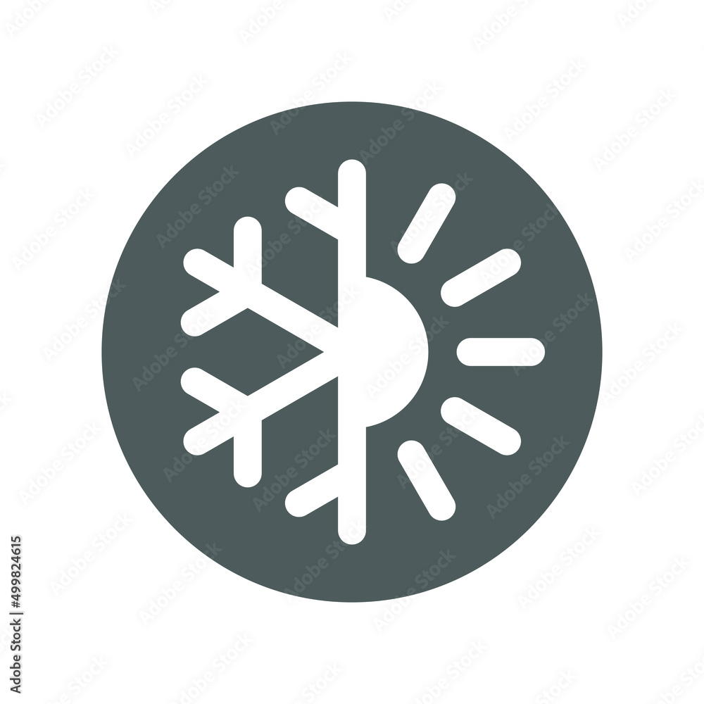 Warmth and cold graphic symbol. Sun and snowflake sign in the circle isolated on white background. Vector illustration Warmth and cold graphic symbol. Sun and snowflake sign in the circle isolated on white background. Vector illustration