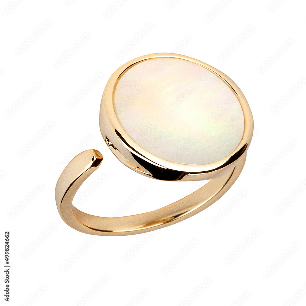 Golden ring with mother of pearl isolated on white background Golden ring with mother of pearl isolated on white background
