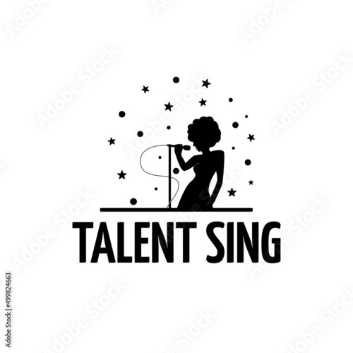 Logo design with isolated female singer and microphone, karaoke and microphone and musical notes, singing party or club composition, isolated collection, music entertainment, life