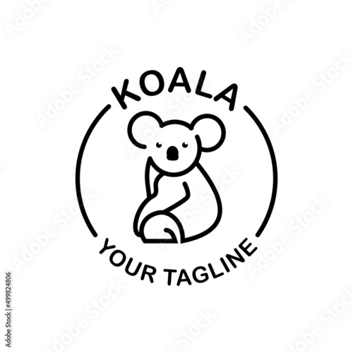 Creative logo and koala icon in mono line style, symbol, design emblem