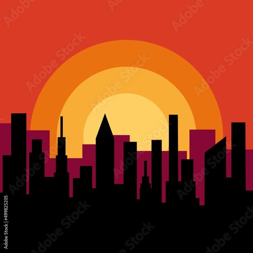 graphic cityscape with sunrise sunset