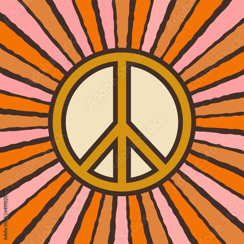 peace sign with diverging rays, hippie symbol, vector illustration