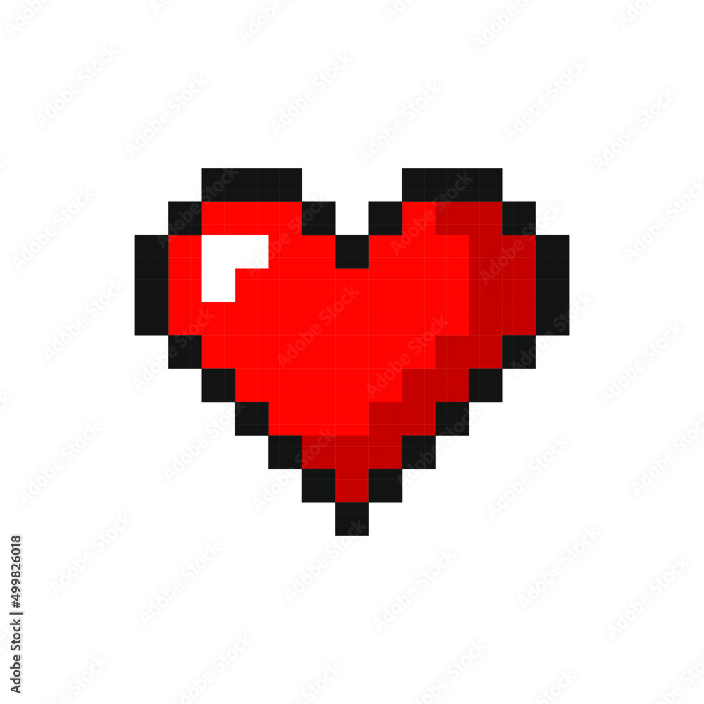 Red heart pixel art icon. Isolated flat illustration, vector graphic. Red heart pixel art icon. Isolated flat illustration, vector graphic.