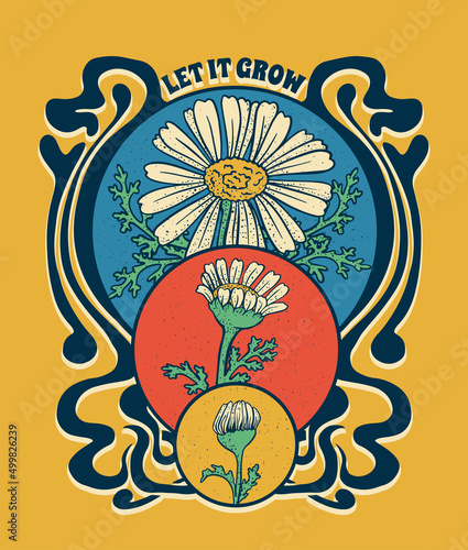 let it grow, flower growth stages, retro t-shirt print