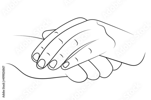 One hand lies on the other sketch illustration.