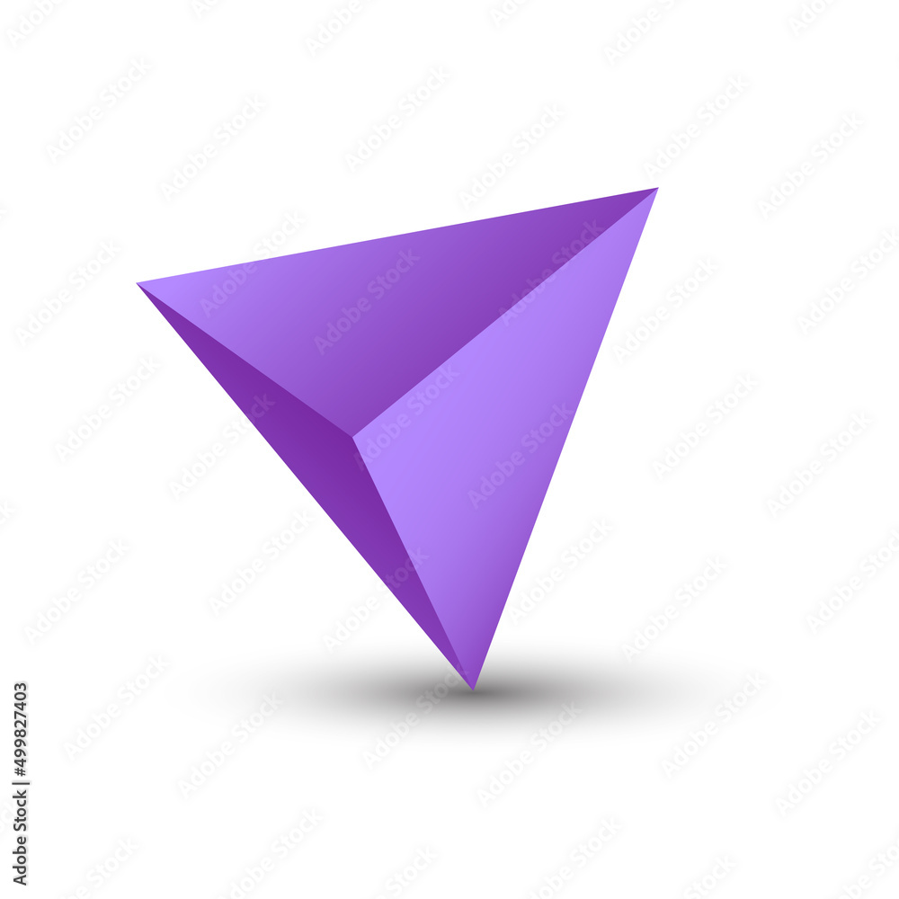 Vector purple tetrahedron with gradients for game, icon, package design or logo. One of regular polyhedra isolated on white background. Minimalist style. Platonic solid. Vector purple tetrahedron with gradients for game, icon, package design or logo. One of regular polyhedra isolated on white background. Minimalist style. Platonic solid.