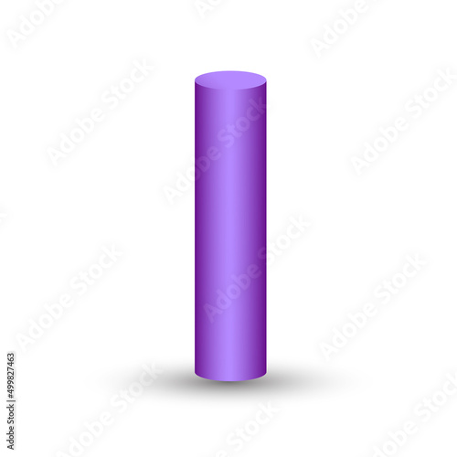 Vector purple tube with gradients and shadow for game, icon, package design, logo, mobile, ui, web, education. 3D elongated cylinder on a white background. Geometric figures for your design.