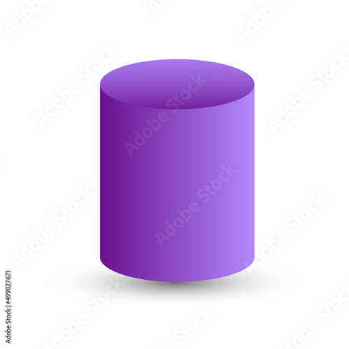 Vector purplev cylinder with gradients and shadow for game, icon, package design, logo, mobile, ui, web, education. 3d cylinder on a white background. Pedestal template for your design.