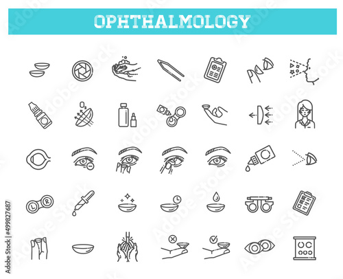 Contact lenses icon set. Flat design style