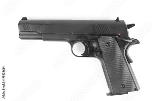 Black semi-automatic pistol isolated on white
