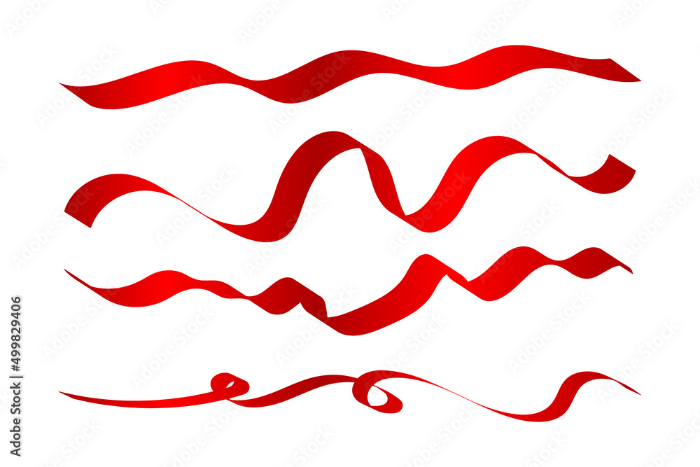 Set Red Curly Ribbons Isolated On White Background. Vector Illustration Set Red Curly Ribbons Isolated On White Background. Vector Illustration