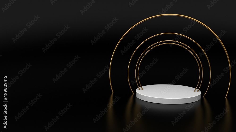 Abstract golden podium luxury and modern platform for product display advertising with golden circle black background