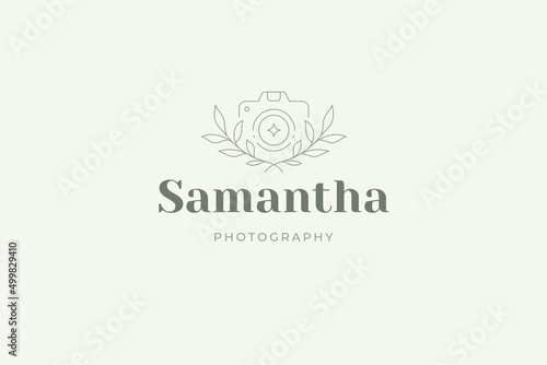 Simple professional photographer business card design with place for text line art logo vector
