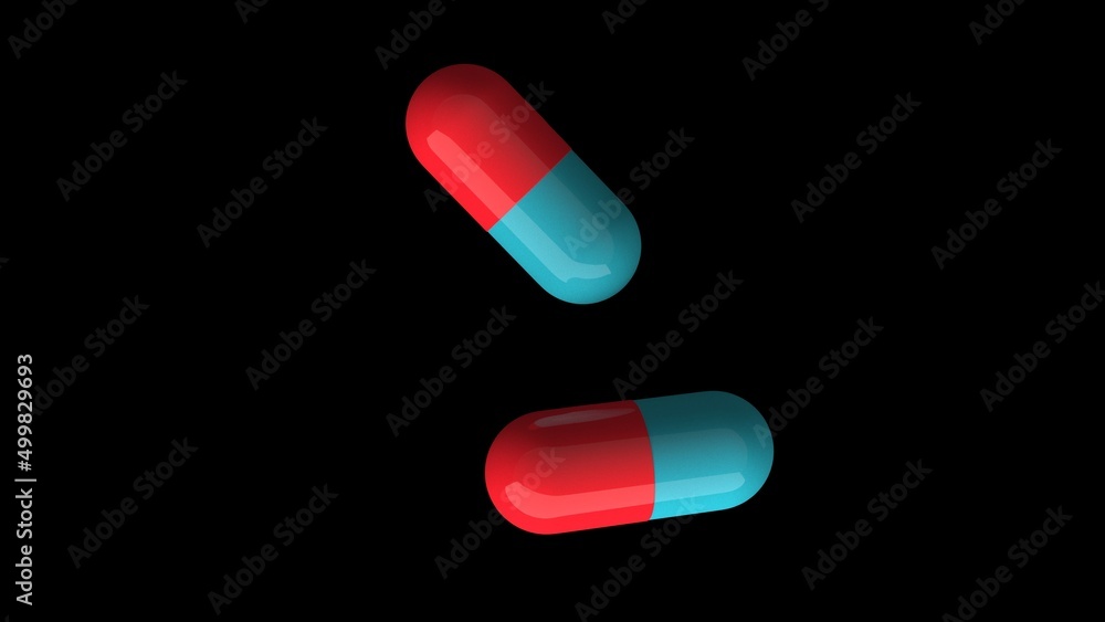 Medicine capsules pill 3d rendering closeup drug tablet health antibiotic red and blue Medicine capsules pill 3d rendering closeup drug tablet health antibiotic red and blue