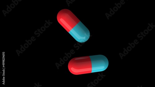 Medicine capsules pill 3d rendering closeup drug tablet health antibiotic red and blue